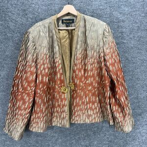 Susanna Jacket Women 16 Gray Geometric Open Front Long Sleeve Lined